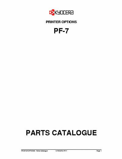 Kyocera PF-7 Kyocera Paper Feeder PF-7 Service Manual and Parts Catalogue